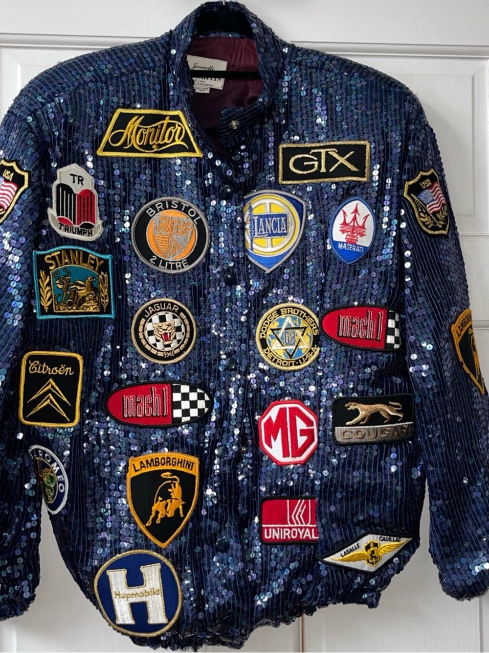 Sequin Patchwork Bomber Jacket - Navy